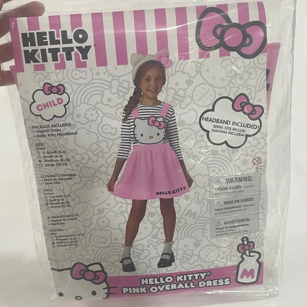 Hello Kitty Striped Pink Dress with Bow Headband size 8-10